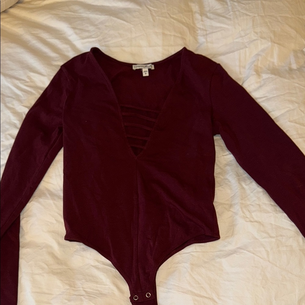 Express Burgundy Long Sleeve Bodysuit